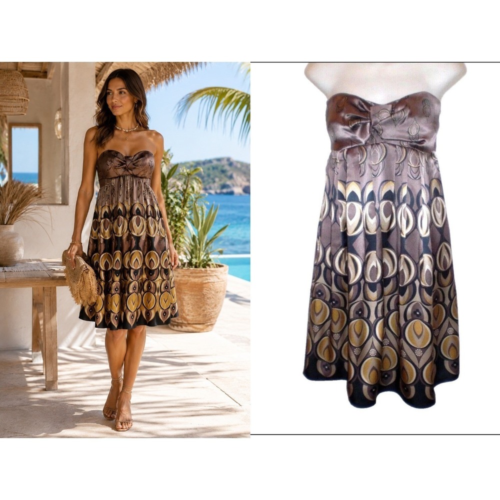Ted Baker London Teardrop Bow Strapless Silk Dress Size 3 US 8 Retro Mod Empyre‎